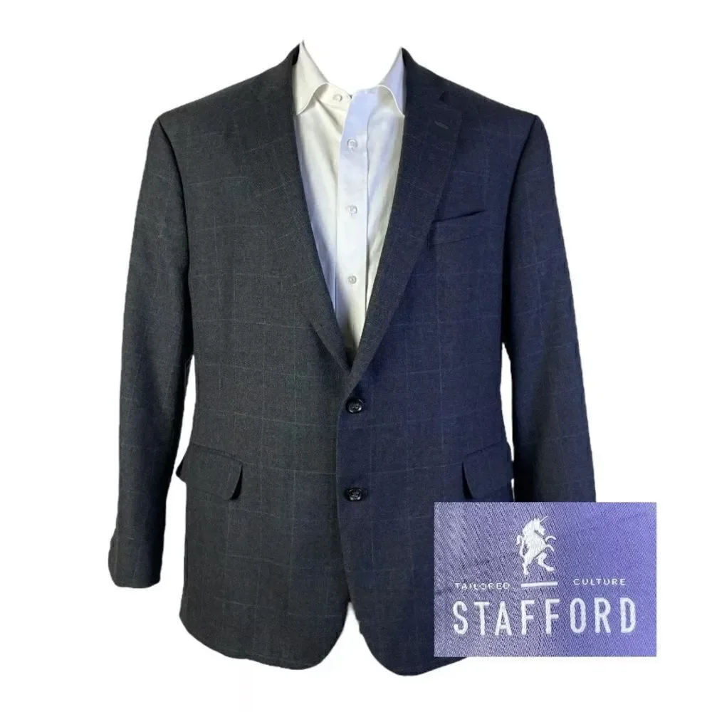 Stafford Merino Wool Dark Blue Blazer Classic Size 44L